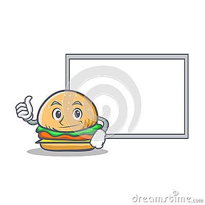 Okay burger character fast food with board Vector Illustration
