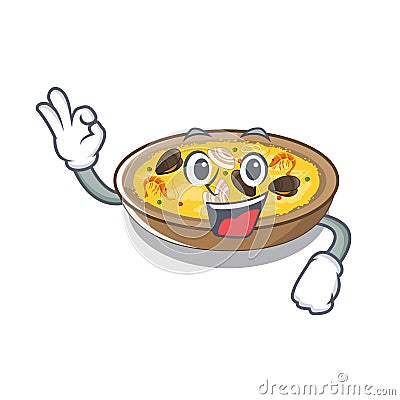 Okay spanish paella cooked in cartoon skillet Vector Illustration