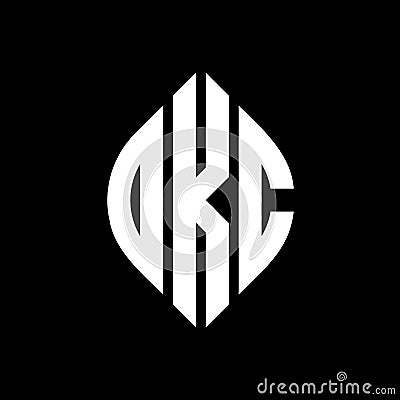 OKC circle letter logo design with circle and ellipse shape. OKC ellipse letters with typographic style. The three initials form a Vector Illustration
