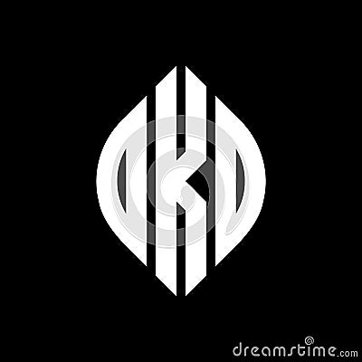OKD circle letter logo design with circle and ellipse shape. OKD ellipse letters with typographic style. The three initials form a Vector Illustration