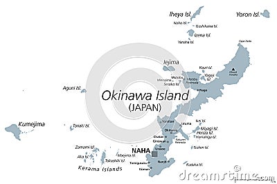 Okinawa Islands, in the Okinawa Prefecture, Japan, gray political map Vector Illustration