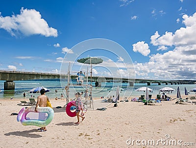 People on the Beach Activity Kouri beach Summer vacation Okinawa japan Editorial Stock Photo