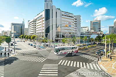 Okinawa Kencho-mae crossing downtown of Naha, Okinawa, Japan Editorial Stock Photo