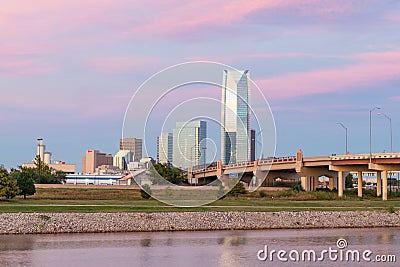 Oklahoma City Skyline at Sunset Editorial Stock Photo