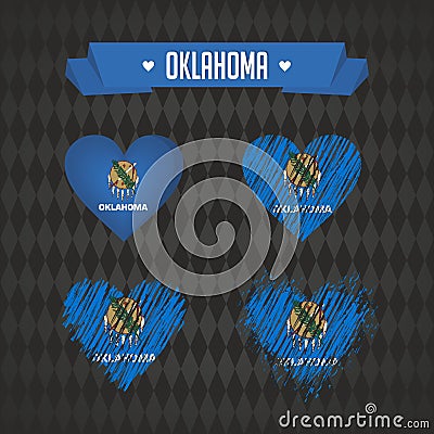 Oklahoma. Collection of four vector hearts with flag. Heart silhouette Vector Illustration