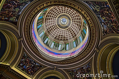 Oklahoma state capitol dome with paintings and ornate detail the state seal at the center of the dome Editorial Stock Photo