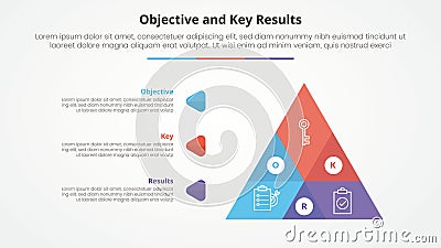 OKR objectives and key results framework infographic concept for slide presentation with big pyramid shape venn blending with 3 Stock Photo