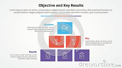 OKR objectives and key results framework infographic concept for slide presentation with box rectangle pyramid structure with 3 Stock Photo
