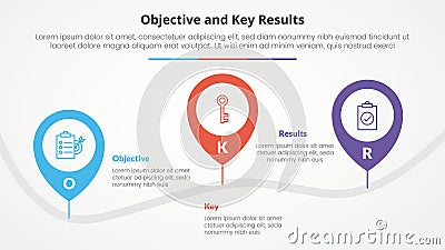 OKR objectives and key results framework infographic concept for slide presentation with pin tagging location road up and down Vector Illustration