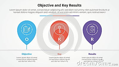 OKR objectives and key results framework infographic concept for slide presentation with pin tagging location timeline horizontal Vector Illustration