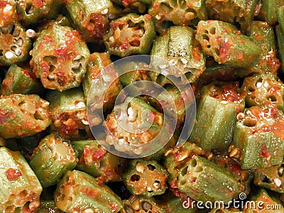 Okra in chili shrimp paste Stock Photo