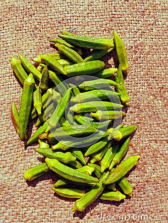 Okra green ladies' fingers vegetable heap seedpods veg food fresh organic gombo okro damen-finger quimbombo bhindi photo Stock Photo
