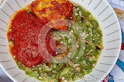 Okra, Okro Ila with shawa and crayfish and chicken stew Stock Photo