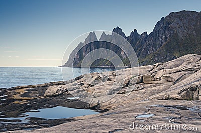 Okshornan, Bull Horns range in Senja, Norway Stock Photo