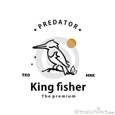 vintage retro hipster king fisher logo vector outline monoline Vector Illustration