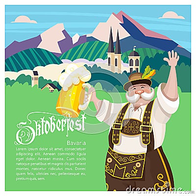 Oktoberfest. Annual traditional beer festival in Germany. Vector illustration Vector Illustration