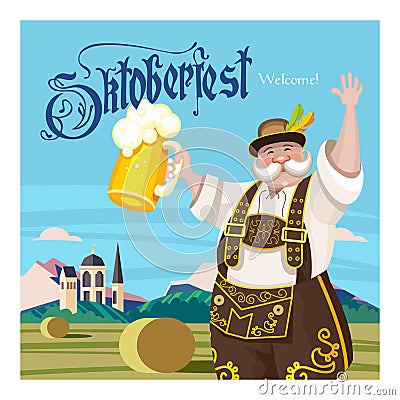 Oktoberfest. Annual traditional beer festival in Germany. Vector illustration Vector Illustration