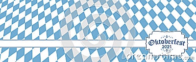 Oktoberfest 2021 background with blue-white checkered pattern Vector Illustration