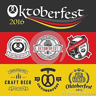 Oktoberfest badge logo and labels set Vector Illustration