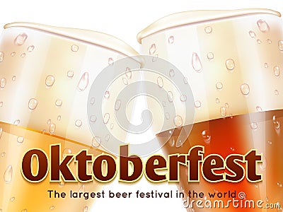 Oktoberfest banner with realistic glasses of beer isolated on white background Vector Illustration