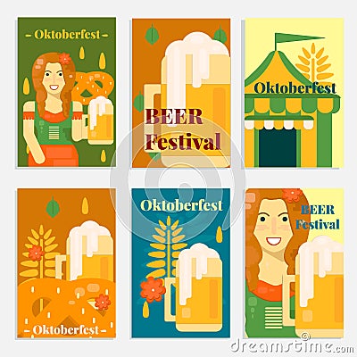 Oktoberfest banners and cards in flat style Vector Illustration