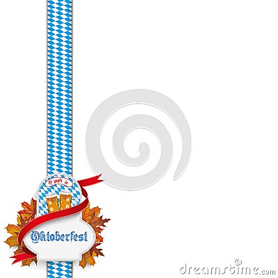 Oktoberfest Beer Emblem Foliage Bavarian Ribbon Cover Vector Illustration