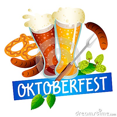 Oktoberfest beer fest logo, isometric style Vector Illustration