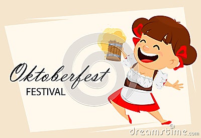 Oktoberfest, beer festival. Funny woman Vector Illustration