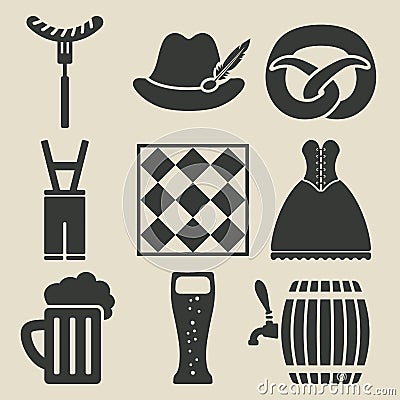 Oktoberfest beer festival icons set Vector Illustration