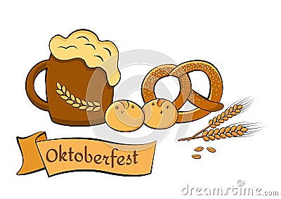 Oktoberfest beer festival. Illustration for feast. Vector Cartoon Illustration