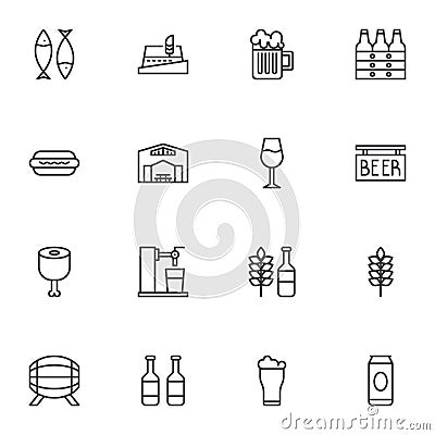 Oktoberfest beer line icons set Vector Illustration