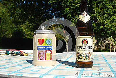 Oktoberfest beer and mug on a table Editorial Stock Photo