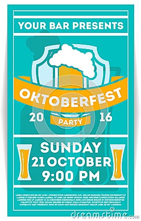 Oktoberfest beer party invitation, vector illustration. Flyer or poster template Vector Illustration
