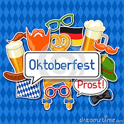 Oktoberfest card with photo booth stickers. Design for festival and party Vector Illustration