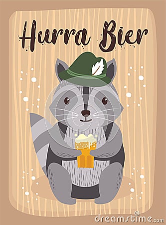 OktoberFest Cartoon Cute Animal raccoon October Beer Festival - WaschbÃ¤r Bier Oktober Fest Funny Raccoon Vector Graphic Image Vector Illustration