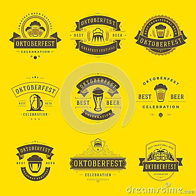 Oktoberfest celebration beer festival labels, badges and logos set Cartoon Illustration