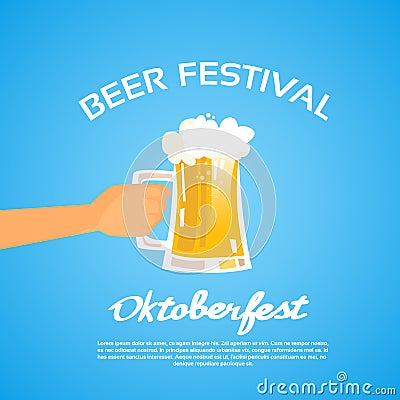 Oktoberfest Festival Hand Hold Glass Mug Beer Vector Illustration