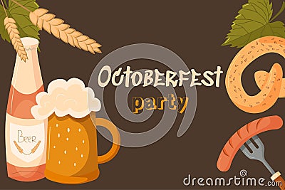 Oktoberfest festive banner background. German event beer festival Vector Illustration