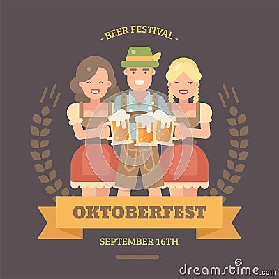 Oktoberfest flat illustration banner Vector Illustration