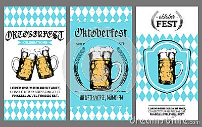 Oktoberfest flyer. Vector beer festival poster. Brewery label or badge with vintage hand sketched glass mug Vector Illustration