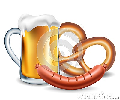 Oktoberfest food, beer, sausage and pretzel Stock Photo