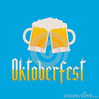 Oktoberfest fraktur font gothic lettering made of beer texture with bubbles beer and mugs. Traditional Bavarian festival. Easy to Vector Illustration