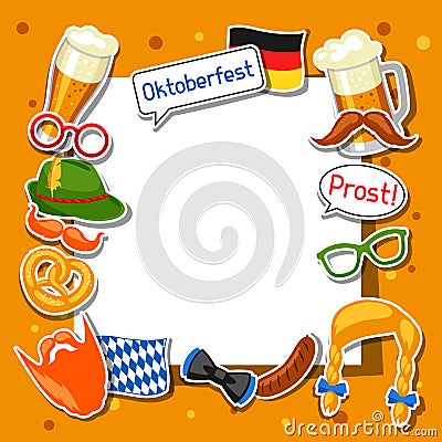 Oktoberfest frame with photo booth stickers. Design for festival and party Vector Illustration