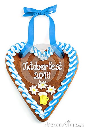 Oktoberfest 2018 Gingerbread heart with white isolated background Stock Photo