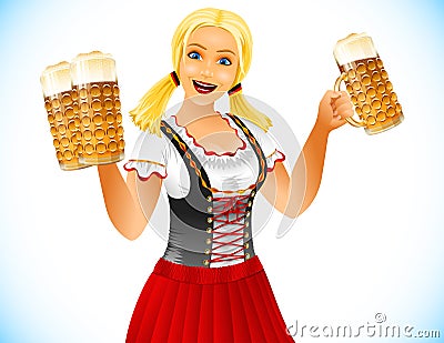 Oktoberfest Girl Beer Glass Germany Holiday Vector Illustration