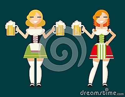 Oktoberfest Girls Female Characters Icons Vector Illustration