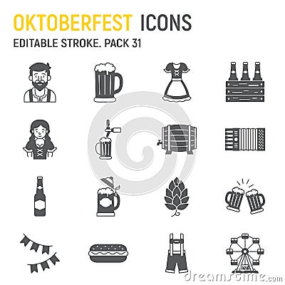 Oktoberfest glyph icon set Vector Illustration