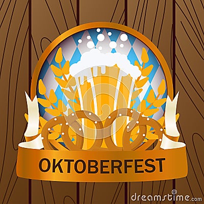 Oktoberfest 2018 holiday beer illustration background. Bavarian munich decoration event festive German isolated white. Glass carni Vector Illustration