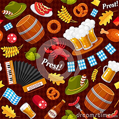 Oktoberfest holiday celebration vector color seamless pattern Vector Illustration