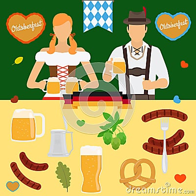 Oktoberfest icons. Germany beer festival Octoberfest icon vector set Vector Illustration